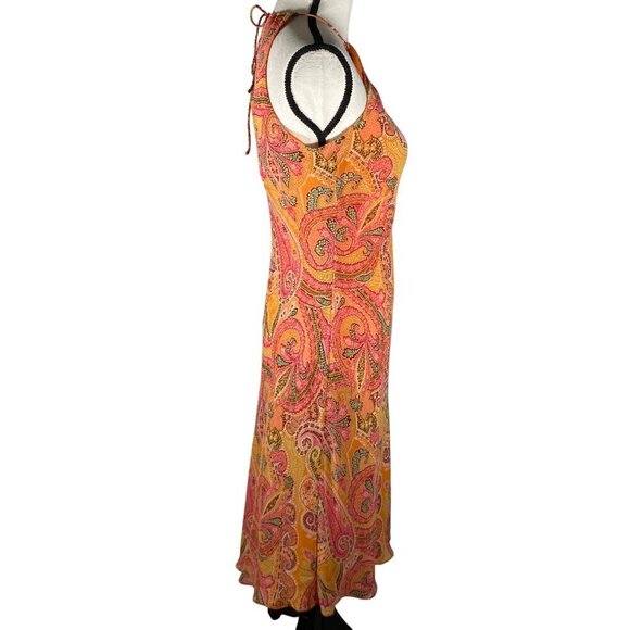 Ann Taylor Vintage Paisley silk chiffon Halter Midi Dress Orange Pink women’s 4 - Picture 2 of 12